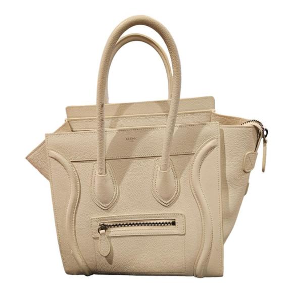 Celine Handbags - Céline Micro Luggage Cream Leather Tote Bag